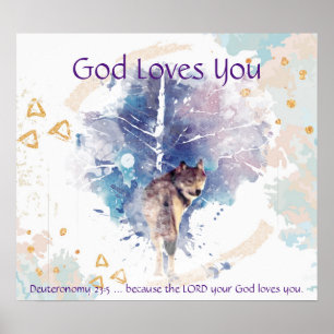 Kids Room Scripture God Loves You Wolf animal Poster