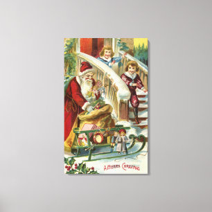 Kids Running to Greet Santa Canvas Print