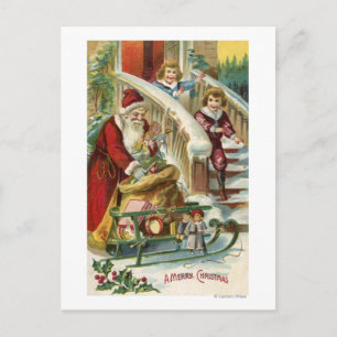 Kids Running to Greet Santa Holiday Postcard
