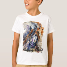 Kids Running Wild Horse, Watercolor Painting Print