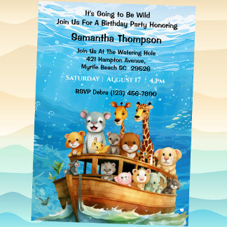Kids Safari Animal Boat Ride Birthday Party     Invitation