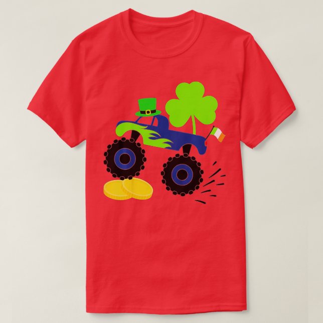 Kids Saint Patricks Day Funny Monster Truck for Bo T-Shirt (Design Front)