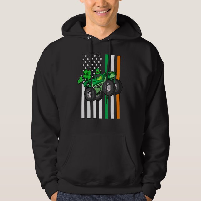Kids Saint Patrick's Day Monster Truck Shamrock Us Hoodie (Front)