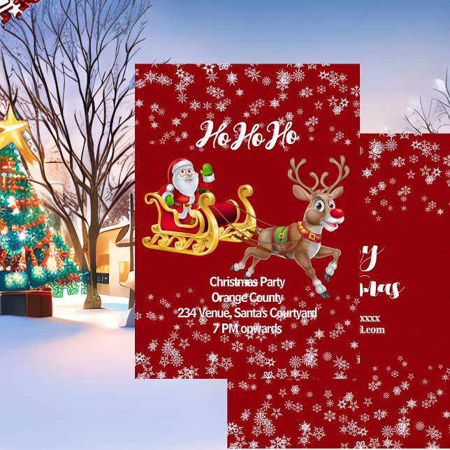 Kids Santa Christmas Party Reindeer Snowflake Red  Invitation (Kids Santa Christmas Party Reindeer Snowflake Red Invitation)