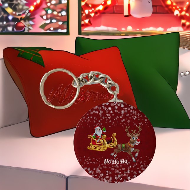 Kids Santa Christmas Reindeer Sleigh Snowflake Red Key Ring (Kids Santa Christmas Reindeer Sleigh Snowflake Red Keychain)