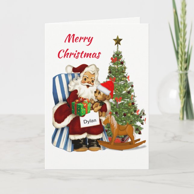 Kids Santa Claus Christmas Folded Holiday Card (Front)