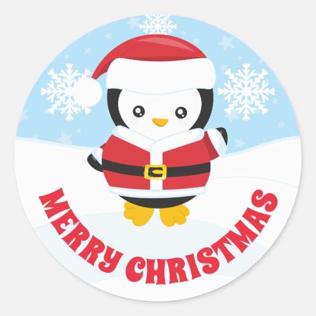 Kids Santa Claus Outfit Penguin Merry Christmas Classic Round Sticker (Front)