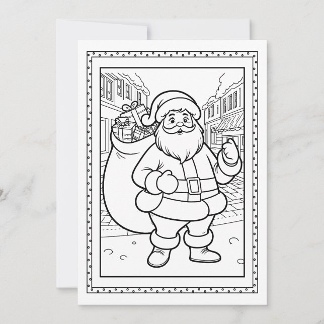 Kids Santa Colouring Christmas Flat Note Card (Front)