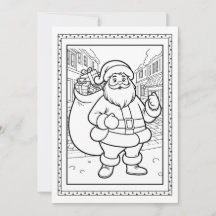 Kids Santa Colouring Christmas Flat Note Card