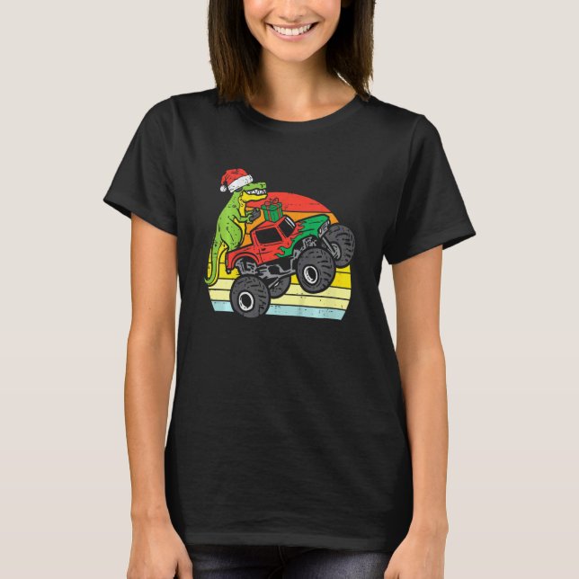 Kids Santa Monster Truck Dino Xmas Toddler Boys Ch T-Shirt (Front)