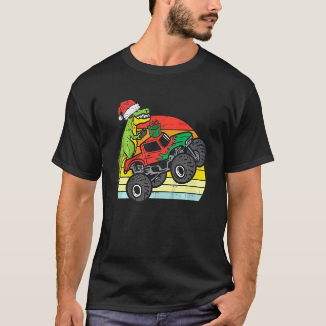 Kids Santa Monster Truck Dino Xmas Toddler Boys Ch T-Shirt (Front)