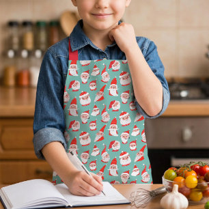 Kids Santa Pattern Christmas Baking Cooking Apron