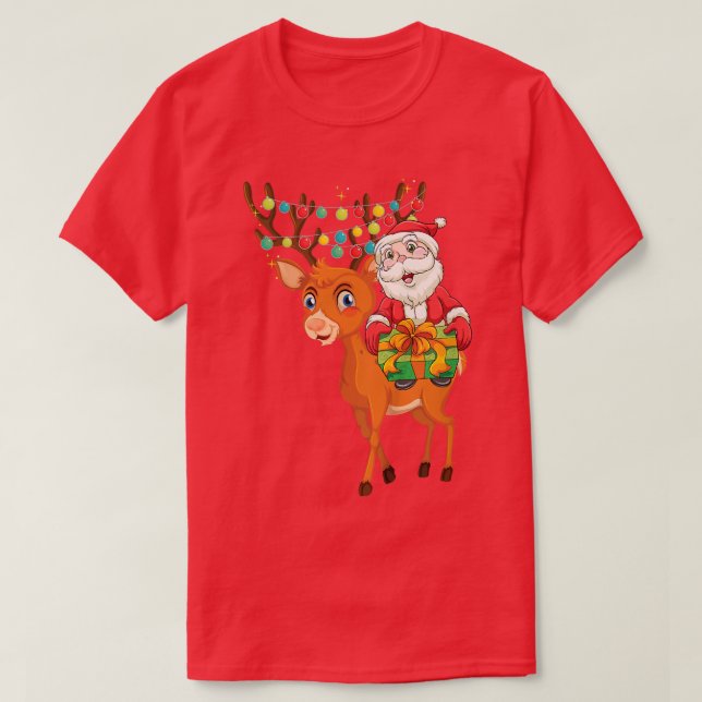 Kids Santa Riding Reindeer Christmas Cute XMas Boy T-Shirt (Design Front)