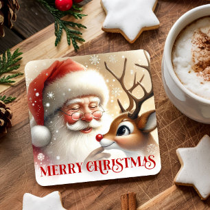 Kids Santa Rudolph Cute Christmas Paper Coaster  