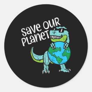 Kids Save Our Planet Trex Earth Cute Dinosaur Boys Classic Round Sticker