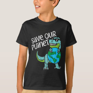 Kids Save Our Planet Trex Earth Cute Dinosaur Boys T-Shirt