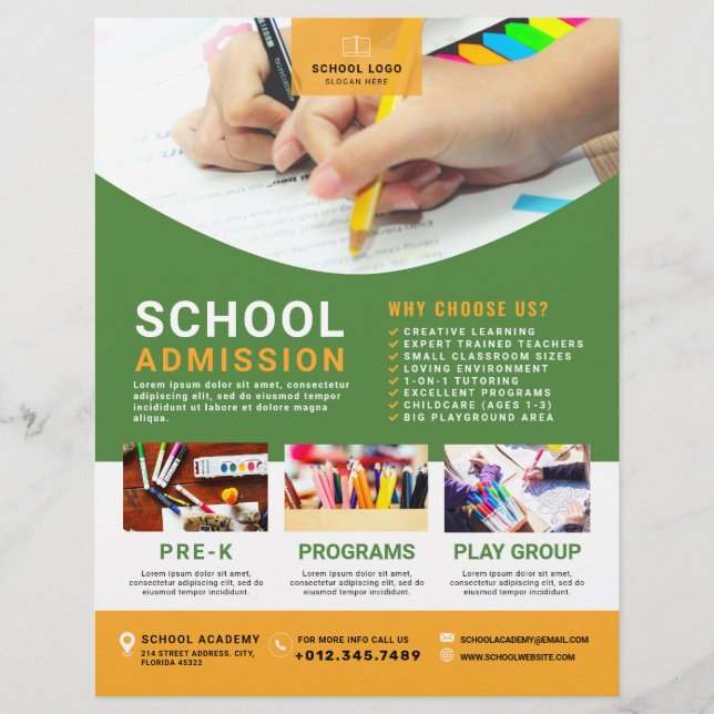 Kid's School Admission Insert Photo Advertisement Flyer (Front)