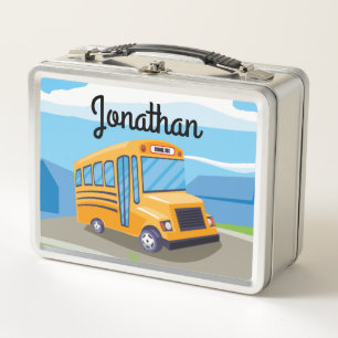 Kid's School Bus with two children Metal Lunch Box