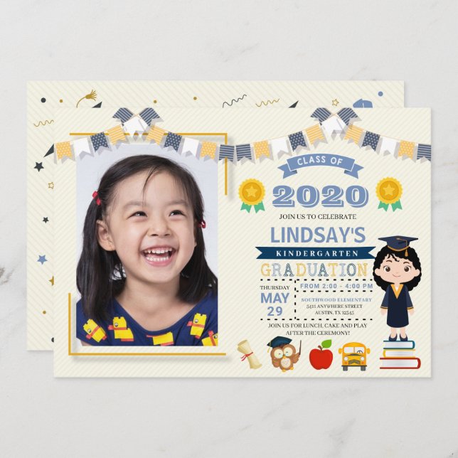 Kids School Graduation Photo Invitation (Front/Back)