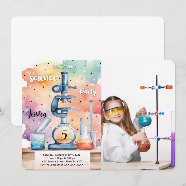 Kids Science Birthday Photo Invitation (Front/Back)