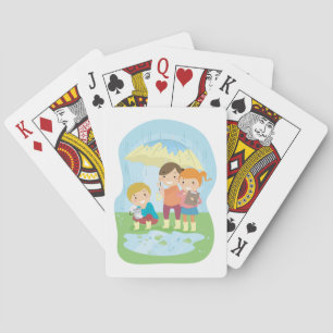 Kids Science Nature Study in Rain Playing Cards