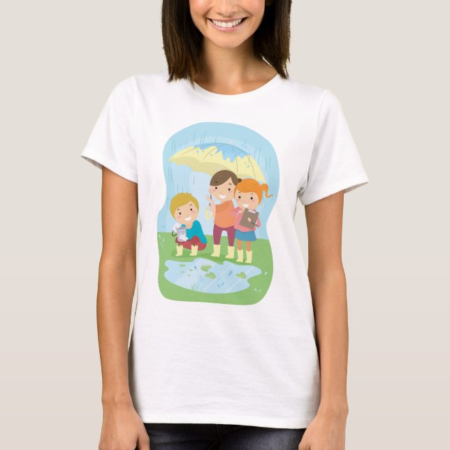 Kids Science Nature Study in Rain T-Shirt (Front)