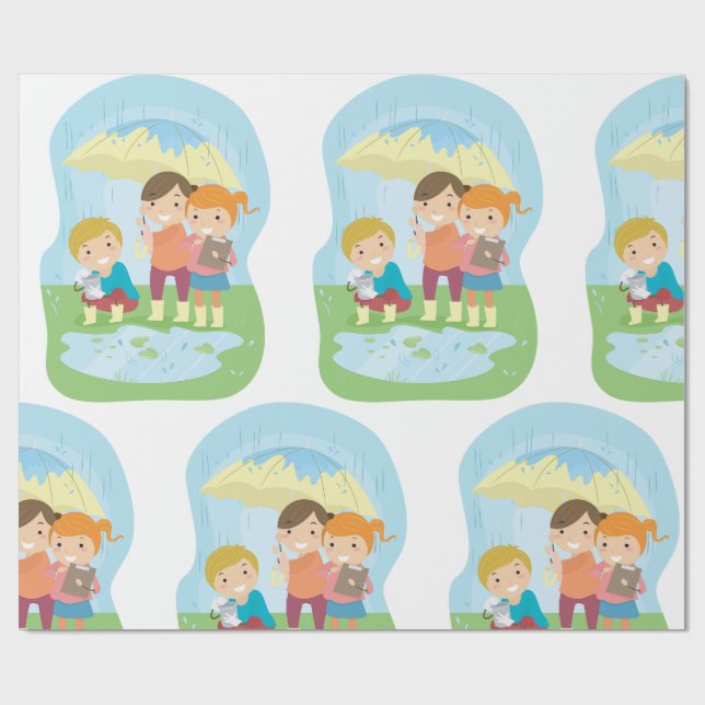 Kids Science Nature Study in Rain Wrapping Paper (Flat)