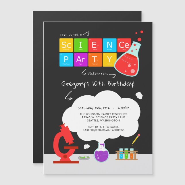Kids Science Party Magnetic Invitation (Front/Back)