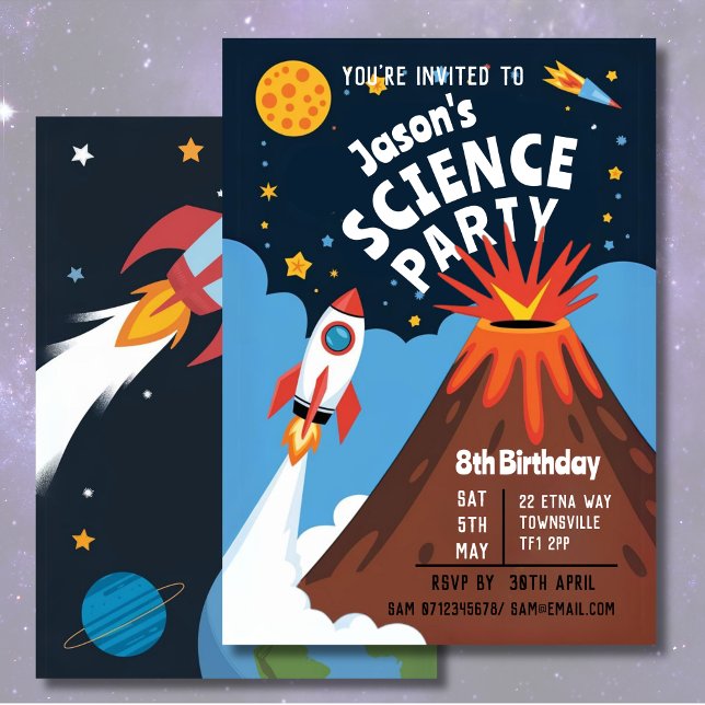 Kid's Science party Rocket Volcano Scientist Child Invitation (Creator Uploaded)