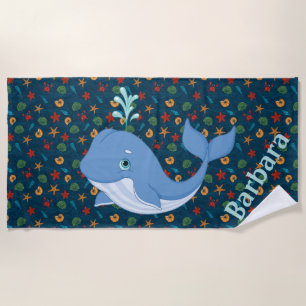 Kids Sea Whale  Beach Towel