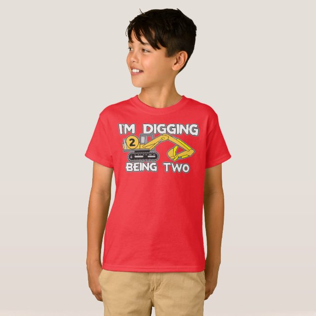 Kid's Second Birthday I'm Digging Being Two T-Shirt (Front Full)
