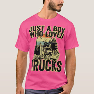 Kids Semi Truck Just a Boy Who Loves Trucks Retro  T-Shirt