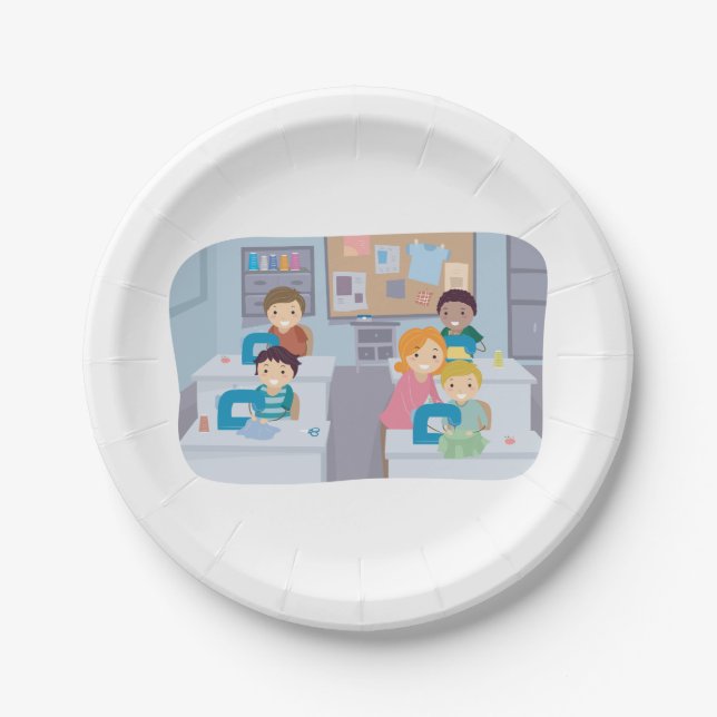 Kids Sewing Class Fun Crafting and Learning  Paper Plate (Front)