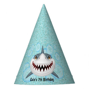 Kids Shark Aqua Glitter Party Hat