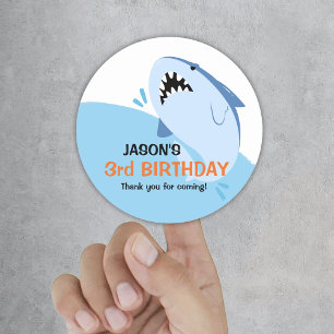 Kids Shark Birthday Party Boy Supplies Favours Classic Round Sticker