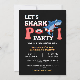 Kids Shark Fun Pool Party Colourful Birthday Invitation