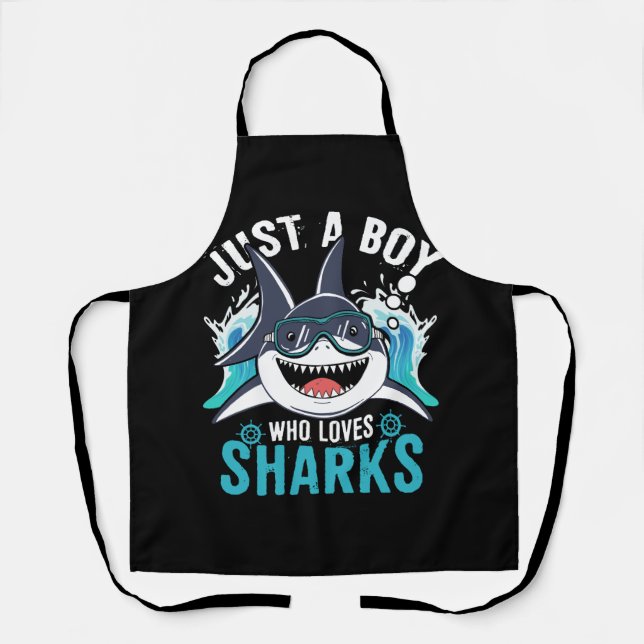 Kids Shark Lover Just A Boy Who Loves Sharks Ocean Apron (Front)