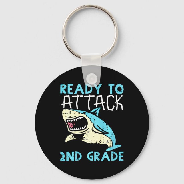 Kids Shark Ready To Attack 2nd Grade Second First  Key Ring (Front)