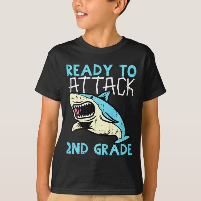 Kids Shark Ready To Attack 2nd Grade Second First  T-Shirt (Front)