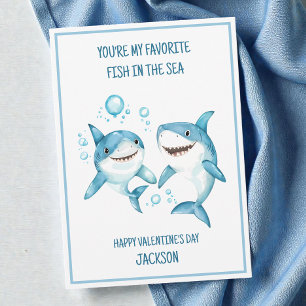 Kids Shark School Classroom Happy Valentine's Day Holiday Card