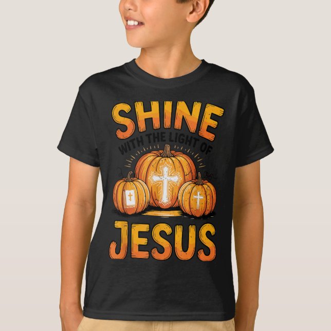 Kids Shine With The Light Of Jesus Funny Christian T-Shirt (Front)