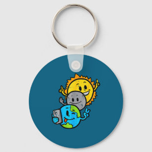 Kids Shirt Selfie Earth Moon Sun Total Key Ring