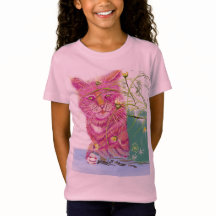 Kids shirt with cat rolls in pink.