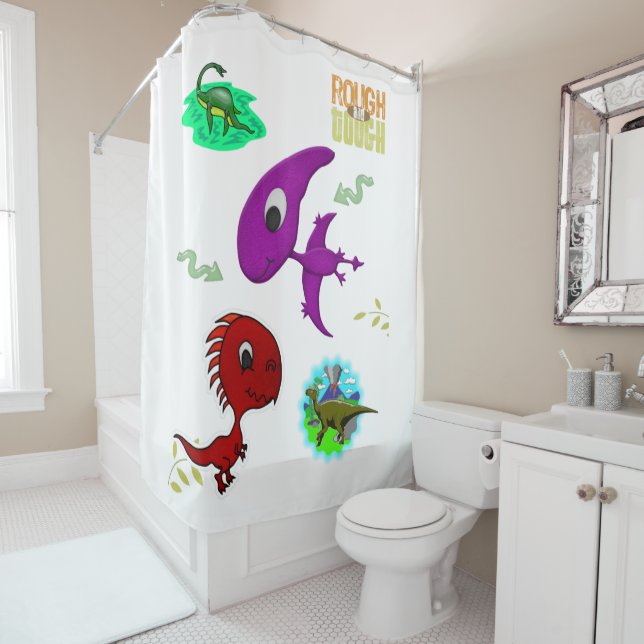 Kids Shower Curtain Dinosaur Colourful (In Situ)