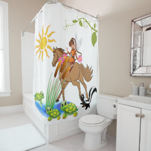 Kids Shower Curtain Fairy Turtle Skunk