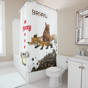 Kids Shower Curtain Fox Mouse Worm Dirt