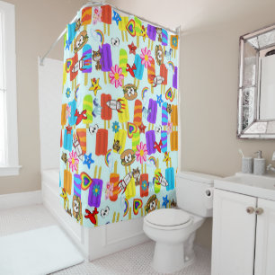 Kids Shower Curtain Ice Cream Hamburgers Spaceship