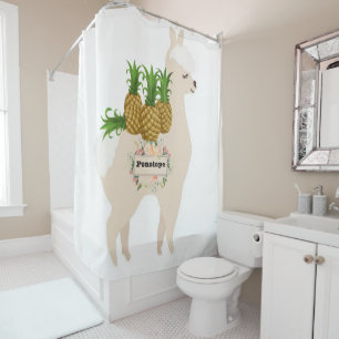 Kids Shower Curtain LLama Fruit Floral