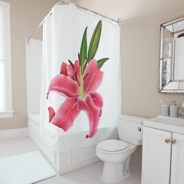 Kids Shower Curtain Pink Lily Floral (In Situ)
