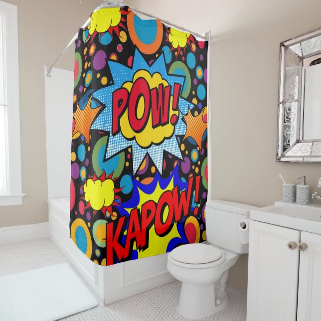 Kids Shower Curtain Pow Kapow (In Situ)
